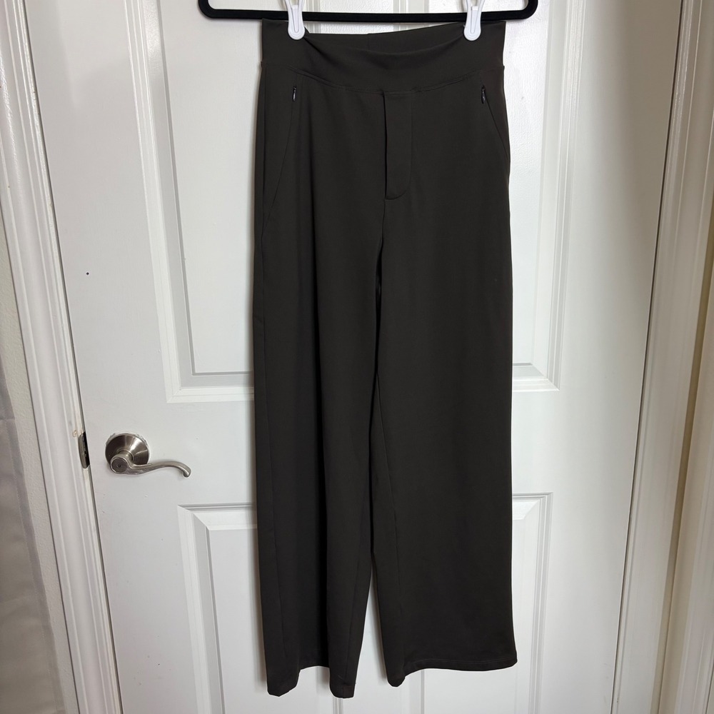 Ninepine Asana Wide Leg Pants XS Dark Olive Brown High Waisted Yoga Trousers